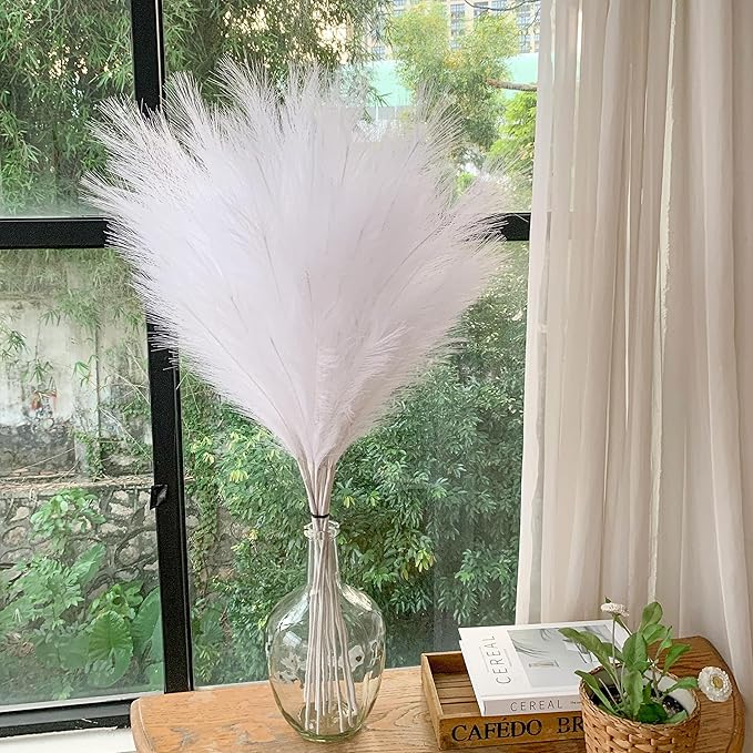 Faux Pampas Grass, 9 PCS 37''/3.1FT Tall Fluffy Fake Pompas Floral, Large Artificial Pompous Grass Branches for Floor Vase Fillers, Boho Farmhouse Room Wedding Decor (White)