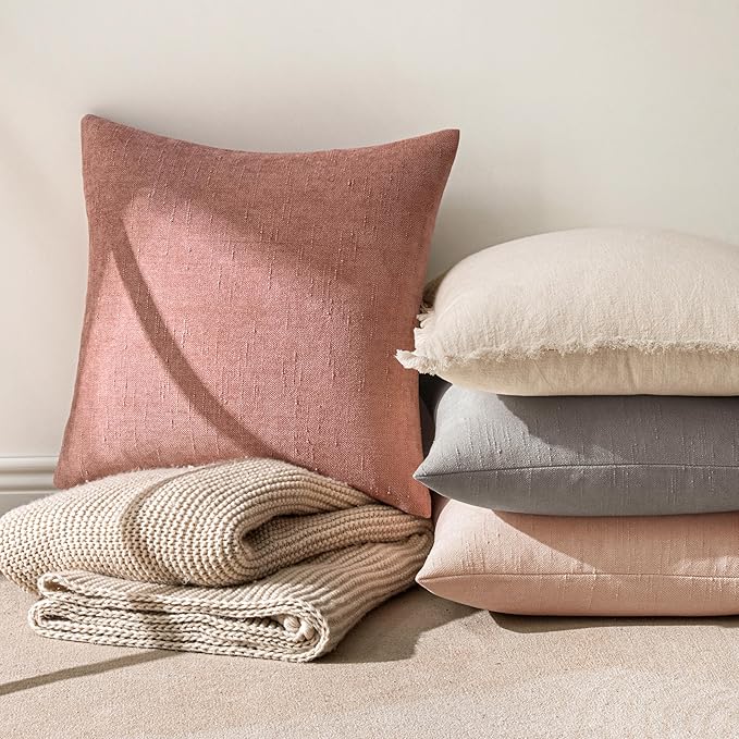 MIULEE Pack of 2 Decorative Throw Pillow Covers Soft Chenille Throw Pillows Solid Textured Cushion Covers for Spring Valentine's Day Couch Sofa Bedroom Living Room 18x18 Inch, Blush Dusty Pink