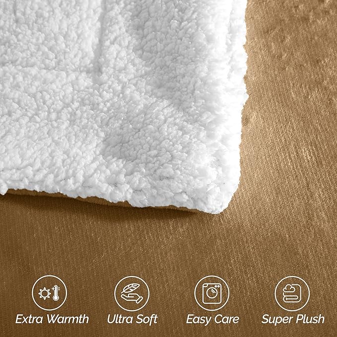Elegant Comfort Ultra Soft Reversible Flannel Sherpa Blanket - Cozy Silky Fleece Throw for Couch, Bed - Plush Fuzzy Warm Winter Blanket for Gift, Full, Taupe