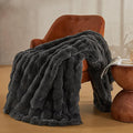 JELLYMONI Faux Fur Throw Blanket, Dark Grey Throw Blanket for Couch, Fuzzy Cozy Plush Bubble Bed Blanket, Thick and Warm Blanket, Throw (50" X 60")