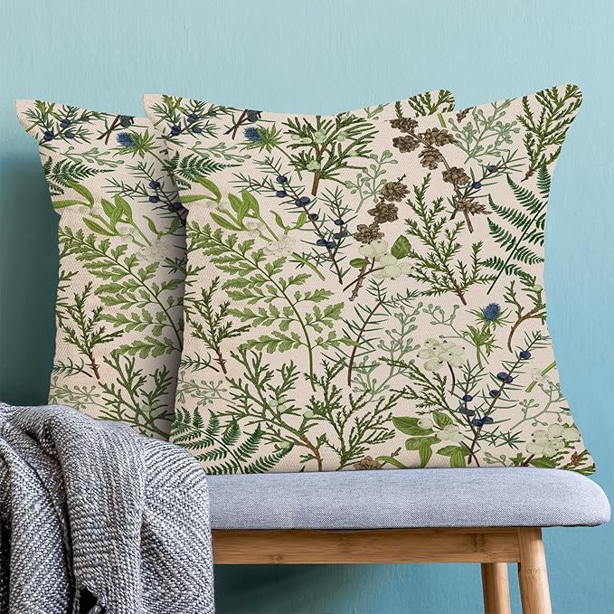AEIOAE Spring Pillow Covers 24x24 Inch Set of 2,Vintage Sage Green Wild Flower Plant Throw Pillows Case,Seasonal Floral Outdoor Decorative Linen Farmhouse Decor Cushion Covers for Sofa Bed Couch
