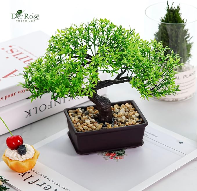 Der Rose Artificial Bonsai Tree 8 Inch Zen Fake Plant Modern Shelf Office Desk Decor Japanese Style Indoor