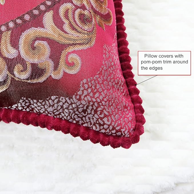SZHELEJIAM Throw Pillow Covers 18x18 Set of 2, Jacquard Retro Embroidered Cushion Covers for Sofa Living Room, Red Decorative Pillow Cases Red