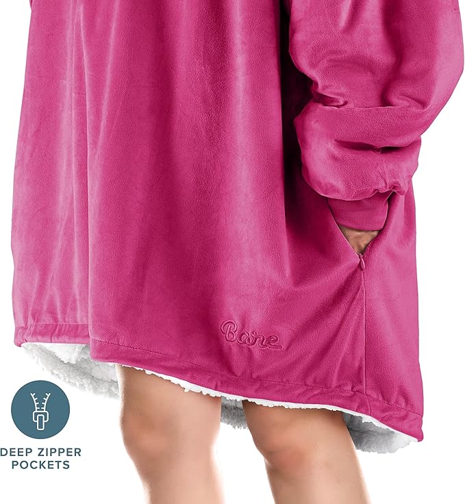 Bare Home Wearable Blanket Hoodie - Soft Plush Sherpa - Warm and Cozy - Oversized Wearable Blanket - Adult & Kid Sizes