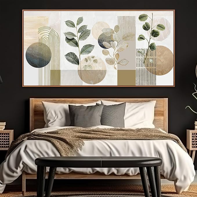 Large Boho Green Wall Art For Living Room Prints Green Botanical Boho Wall Art Modern Sage Bohemian Canvas Art Wall Decor Natural Abstract Geometry Lines Prints Picture 29x58 In With Framed