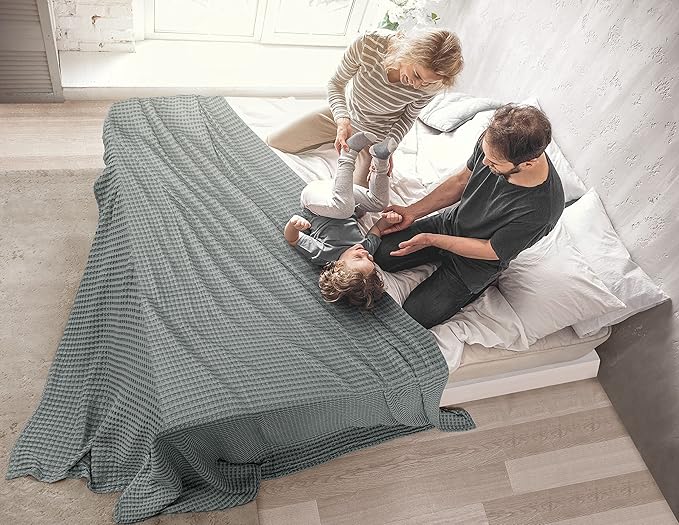 Utopia Bedding Cool Grey 100% Cotton Waffle Blanket 300 GSM [King - 90x108 Inch] Soft Lightweight Breathable Bed Blanket for All Season