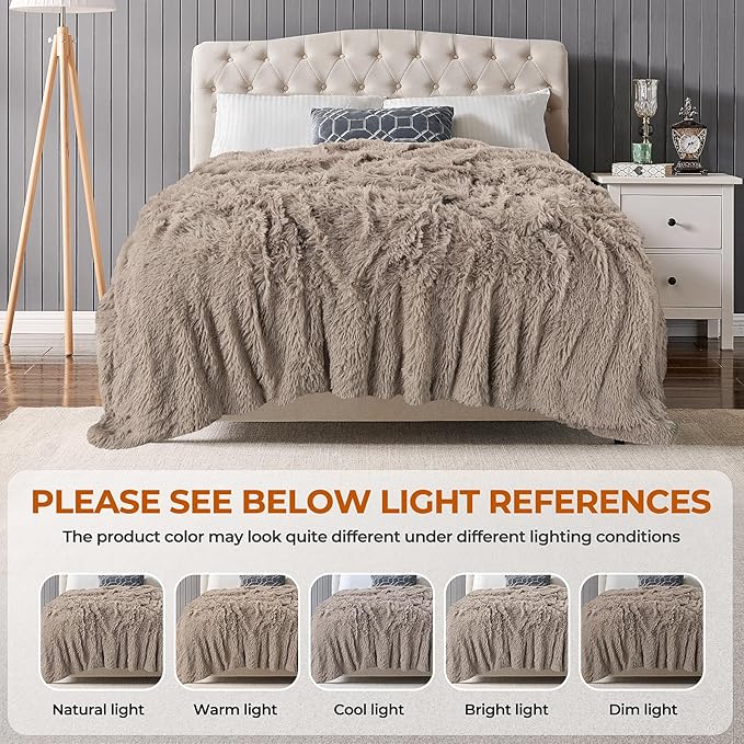 TOONOW Extra Soft Fuzzy Faux Fur Blanket Twin Size 70"x78", Reversible Lightweight Plush Fuzzy Cozy Soft Blankets and Throws for Couch Sofa Bed, Decorative Fluffy Plush Comfy Blanket, Khaki