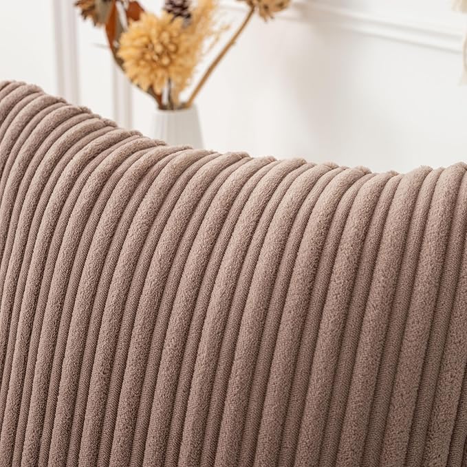 UGASA 14x20 Inch Pillow Cover Pack of 1 Soft Boho Stripe Corduroy Long Rectangle Lumbar Cushion Case Farmhouse Decorative Throw Pilowcase for Bed, Couch, Sofa, Bedroom, Living Room, Light Brown