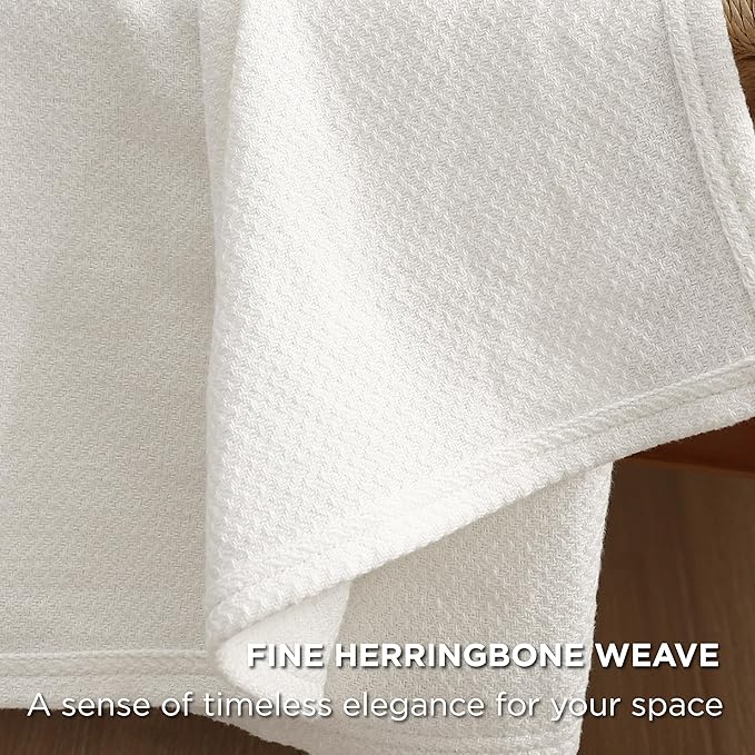 Bedsure GentleSoft 100% Cotton Blanket King Size for Bed - Breathable and Lightweight, Soft Cozy Textured Herringbone Woven Blanket for Summer, White, 108x90 inches