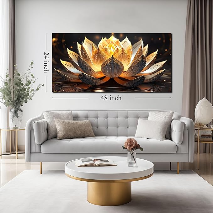 Lotus Flower Pictures Wall Decor for Bedroom Gold Room Wall Decor for Women Modern Canvas Prints Wall Art Size 24 x 48 Inch