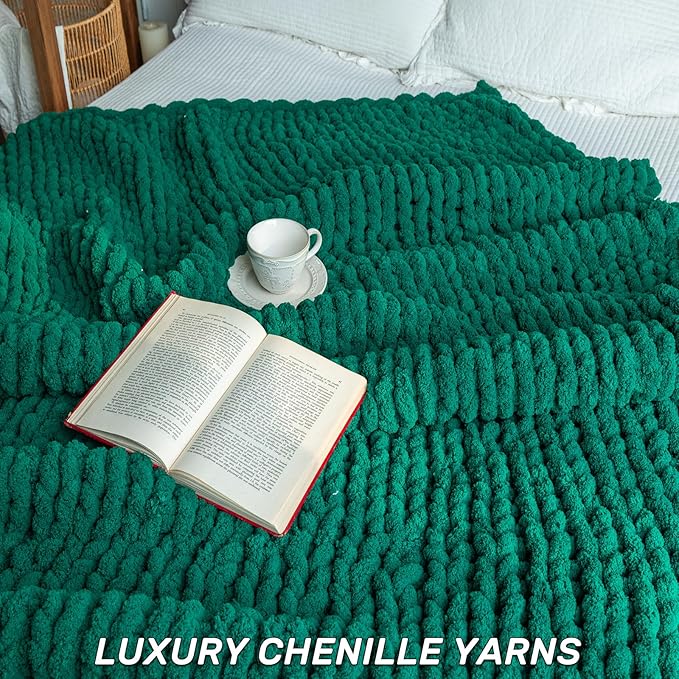 Chunky Knit Blanket - Luxury Soft Cozy 60 * 80 Throw Blanket,100% Woven Blanket Rope Knot Throw Blanket for Couch, Sofa, Home Decor, Gift - Machine Washable (Blackish Green, 60 * 80)