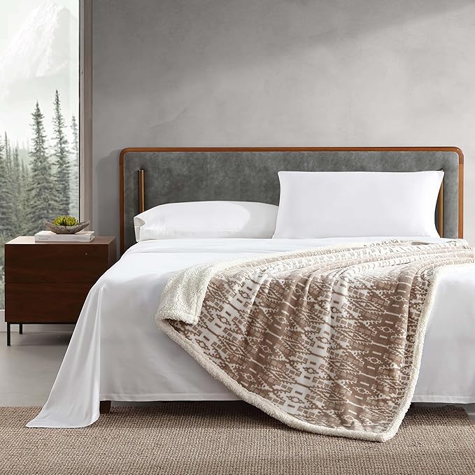 Eddie Bauer - Throw Blanket, Brushed Fleece & Plush Sherpa Bedding, Blanket for Couch & Bed (San Juan Oyster, 50" x 60")