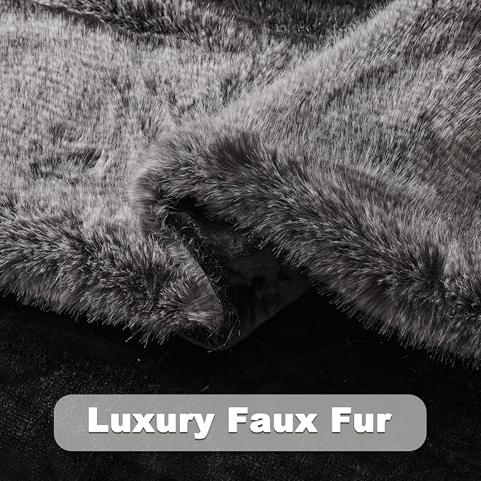 NEWCOSPLAY Faux Fur Twin Blanket Black White Luxury Fluffy Thick Warm Blanket for Couch Sofa Bed 1000GSM (Black White Thick, Twin(60"x80"))
