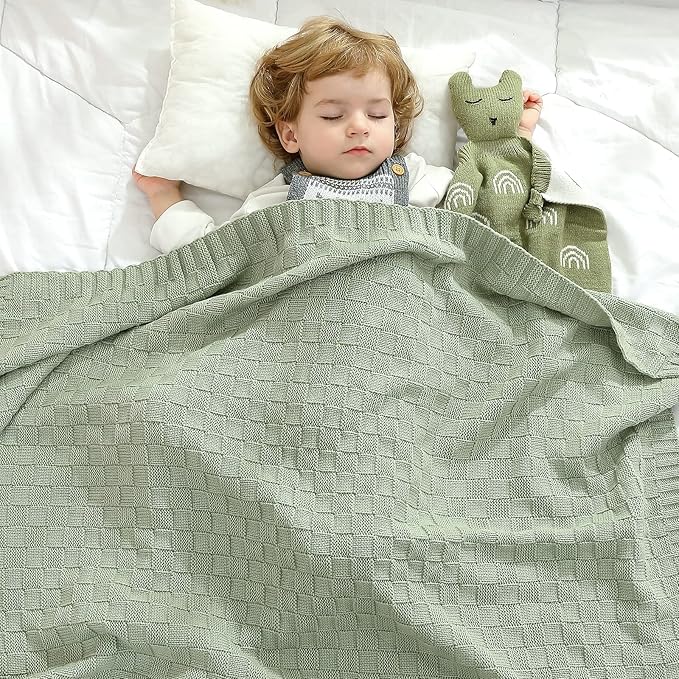 LAWKUL Baby Blankets for Boys Cable Knitted Baby Blanket Girl Soft Newborn Receiving Swaddle Stroller Crib Sage Green 40"x30"