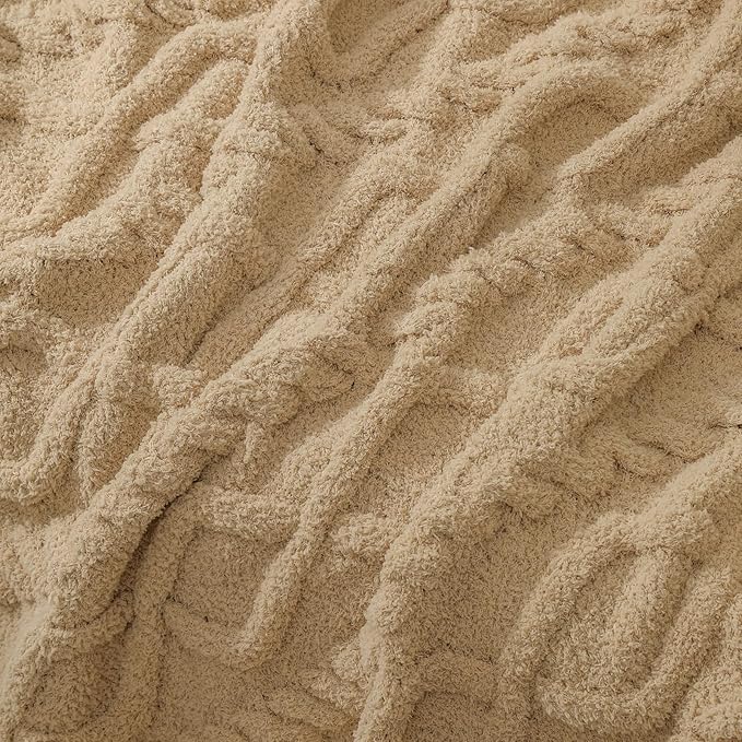 bearberry Plush Fleece Blanket Ultra Cozy & Warm Cable Knit - Machine Washable Throw for Living Room, Bedroom, Office | Lightweight Fuzzy Blanket for Adults, Kids, Pets (Camel, 50”x60”)