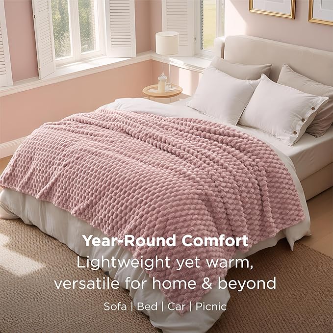 Bedsure King Size Blanket for Bed - 350GSM Fluffy Plush Bubble Blanket King for Home Room Decor, GentleSoft Cute Fleece Soft Cozy Gifts for Women Girls, Dusty Rose, 108x90 Inches