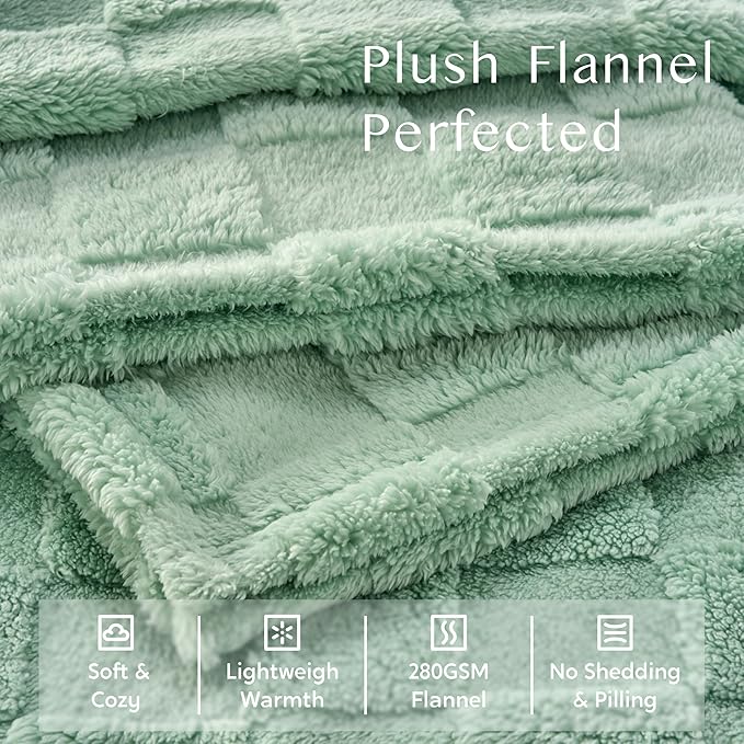 Joiedomi Queen Size Blanket for Bed, Soft Sage Green Fleece Checkered Blankets Gifts for Women Mom Girls, 280GSM Cozy Cute Soft Throw Home Room Decor Aesthetic Gifts 90x90 Inches