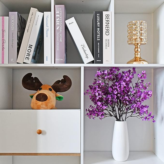 Mandy's Purple Artificial Baby’s Breath Flowers 6 Bundles Silk Gypsophila, 18.5 Inch European Style Modern Home Decor Centerpiece, Neutral Wedding Flower Arrangements