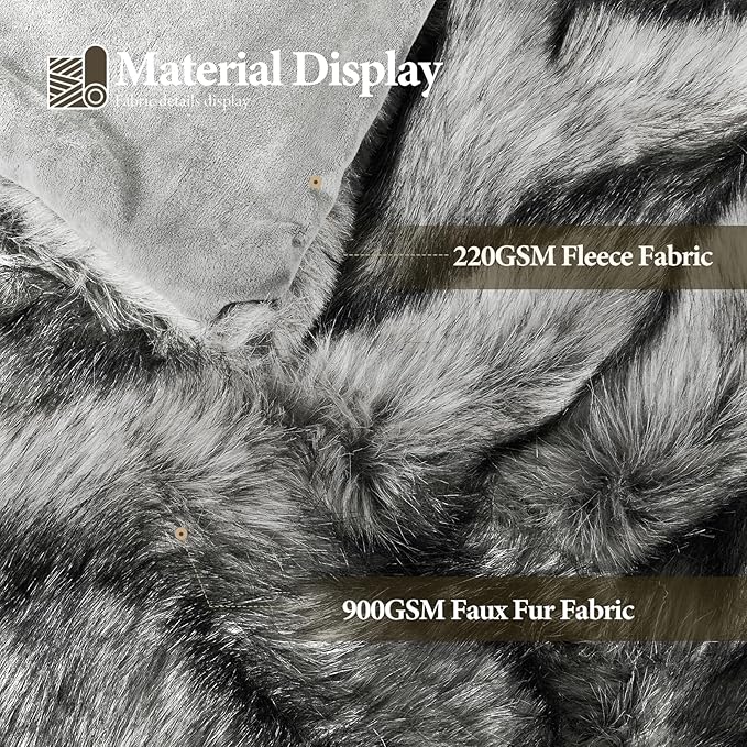 Touchat Luxury 1000GSM Faux Fur Throw Blanket, Super Heavy Thick Warm Cozy Blankets for Couch Bed Sofa, Plush Fuzzy Elegant Soft Reversible Mink Blanket for Living Room Bedroom, 50''x60'',White&Grey