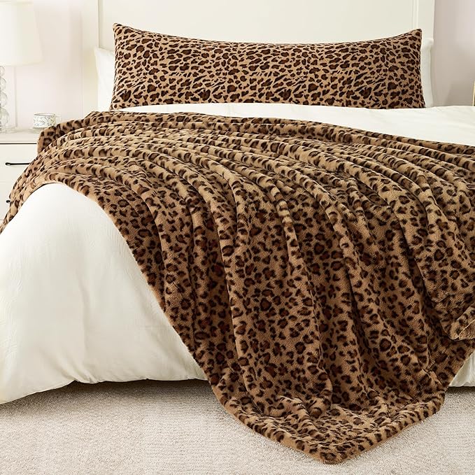 GALMAXS7 Cheetah Throw Blanket, Double-Sided Plush Fluffy - Luxury Faux Fur Leopard Print Blanket, Soft and Cozy Room Decor (50x60 Inches, Brown)