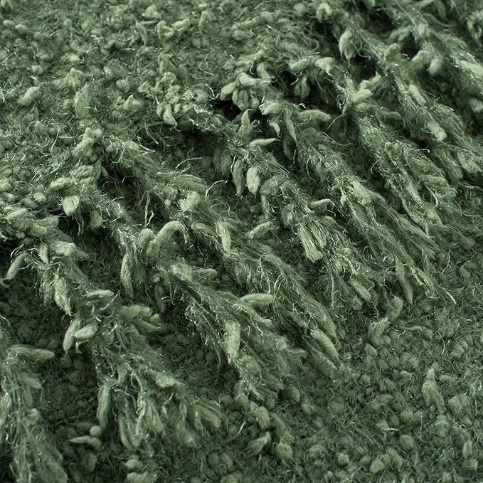 Winter Knit Throw Blanket Fluffy Fuzzy Soft Lightweight Cozy Farmhouse Tassels Chunky Knitted Throws for Couch Sofa Bed (Green, 60"x80")