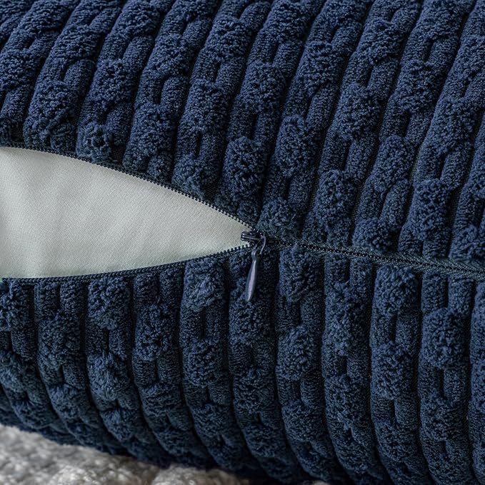 MIULEE Pack of 2 Decorative Throw Pillow Covers 18x18 Inch Soft Boho Striped Textured Corduroy Pillow Covers Modern Farmhouse Home Decor for Couch Bed Sofa Living Room Navy Blue