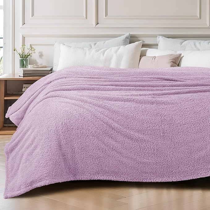 Exclusivo Mezcla Fleece Twin Size Bed Blanket, Ultra Soft, Lightweight and Fuzzy Light Purple Blanket for Women, Home Decor, 60x80 Inches