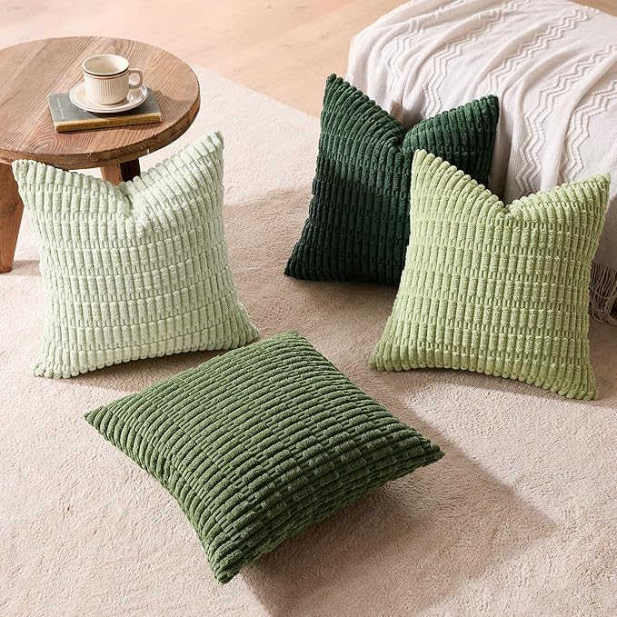 MIULEE Soft Corduroy Spring Throw Pillow Covers Set of 4 Forest Green 18x18 Inch Modern Farmhouse Boho Decorative Accent Cushion Covers for Couch Sofa Bedroom