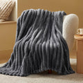 Bedsure Twin Blanket for Couch - 350GSM Super GentleSoft Fuzzy Fluffy Cozy Blankets for Women, Cute Small Plush Fleece Throws for Girls, Grey，60x80 Inches, Wider Striped Design