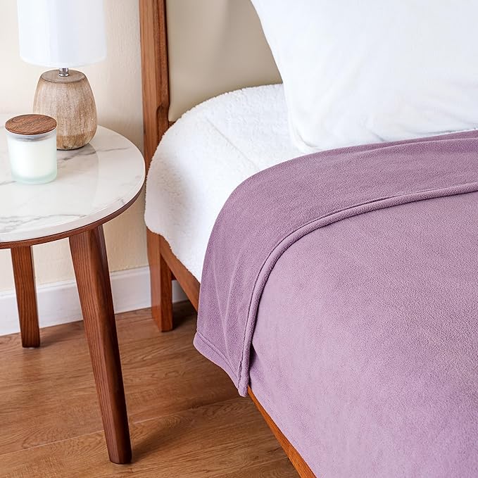 Berkshire Blanket Microfleece Queen Size Bed Blanket Lavender, Lightweight Soft Breathable Plush Micro Fleece Blanket for Bed Couch Sofa, 90x90 Inches