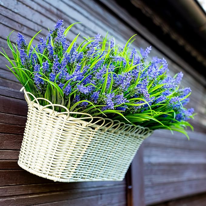 Artificial Flowers for Outdoors Decorations - 20 Bundles Fake Lavender Monkey Grass UV Resistant Plastic Faux Plants for Home (20, Purple)