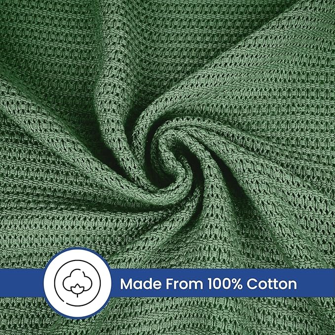 Linteum Textile Supply Leno Weave Hunter Green Blanket, Queen 100% Cotton, Lightweight, Warm, Extra-Fluffy, Premium and Durable Soft & Cozy Bed Blanket for Bed, Couch, Sofa Throw for All Season