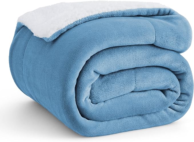 Bedsure GentleSoft Sherpa Fleece Twin Size Blanket for Couch, Non-Heated, Thick and Warm Throw for Women and Men, Soft Fuzzy Plush Twin Blanket for Winter, Washed Blue, 60x80 Inches