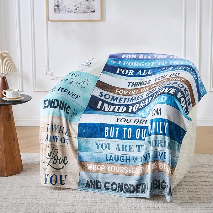 Blue Mother’s Day Blanket Gift for Mom – Soft Cozy Fleece Throw, Warm Inspirational Blanket for Mother, Birthday Gifts for Mom from Daughter & Son, Holiday, 50x60 inch