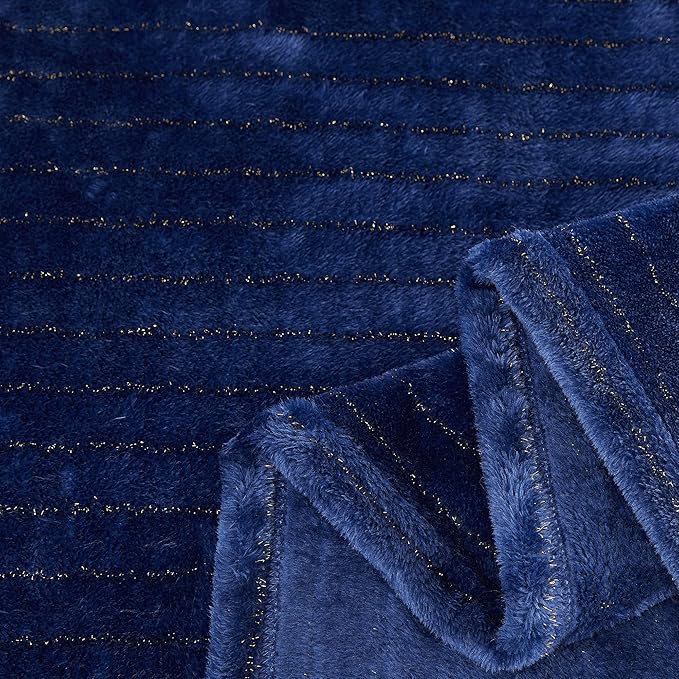 Super Soft Flannel Throw Blanket 50x60 Inches, Premium Gold Glitter Stripes Silky Fleece Lightweight Bed Blanket All Season Use, Navy Blue, 50"x60"