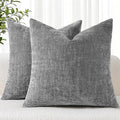 decorUhome Chenille Dark Grey Throw Pillow Covers 22x22 Inch Set of 2, Decorative Soft Couch Pillow Covers Solid Dyed Accent Velvet Farmhouse Neutral Square Pillow Cases for Sofa Bed Living Room
