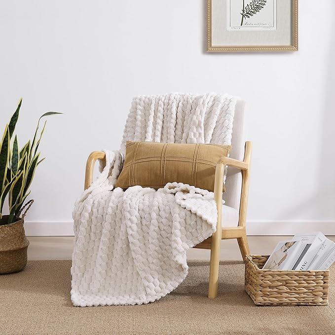 Monbix Ivory Fleece Throw Blanket for Couch- Room Decor Soft Cozy Blankets for Women, Lightweight Fuzzy Fleece Flannel Bed Blanket Suitable for All Seasons(60"×80",Ivory)