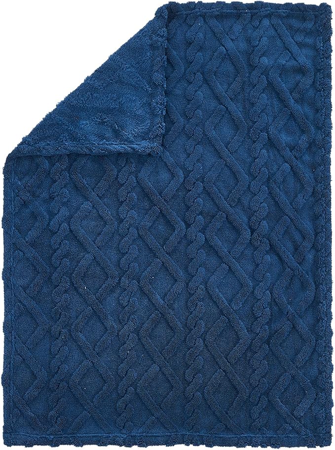 KMUSET Kids Blue Blanket for Boys Girls 30 x 40 inches, Soft Cozy Fuzzy Swaddle 3D Jacquard Throw Blanket, Navy