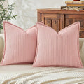 Mecatny Corduroy Throw Pillow Covers 22x22 Set of 2, Neutral Decorative Soft Boho Couch Pillow Covers with Broadside for Sofa Living Room, Pink