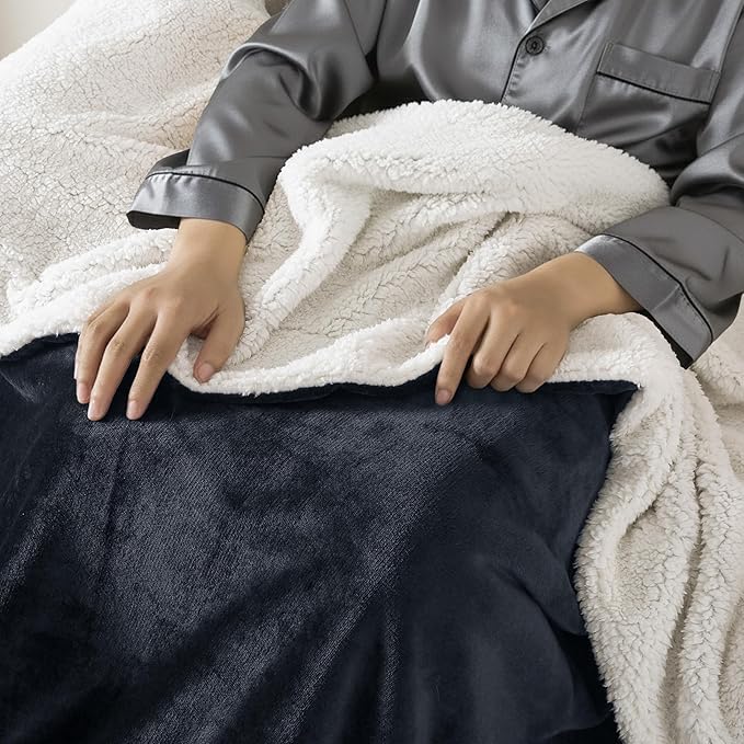 WDCOZY Sherpa Fleece Blankets Fuzzy Thick Warm Throw Blanket Super Soft Reversible Luxurious Fluffy Plush for Sofa Couch Bed Home Decor All Seasons Winter Blankets 60"x80" Charcoal Black
