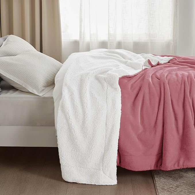 Bedsure GentleSoft Sherpa Fleece Throw Blanket for Couch, Non-Heated, Thick and Warm Throw for Girls and Women, Soft Fuzzy Plush Blanket for Winter, Dusty Rose, 50x60 Inches
