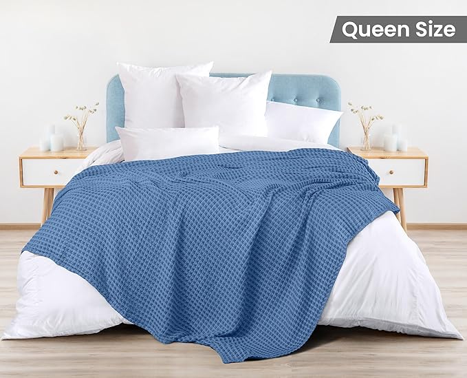 Utopia Bedding Wedgewood 100% Cotton Waffle Blanket 300 GSM [Queen - 90x90 Inch] Soft Lightweight Breathable Bed Blanket for All Season