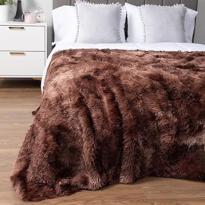 PAVILIA Brown Fluffy Throw Blanket, Fuzzy Sherpa Faux Fur, Tie-Dye, 60x80