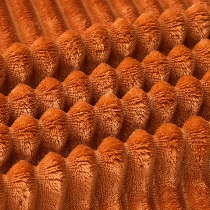 Bnuitland Burnt Orange Fleece Throw Blanket for Couch, 300GSM Soft Warm Cozy Fluffy Throw for Adults & Kids, Stripe Pattern 50"x70", All Season Sofa Bed Blanket for Home Decor