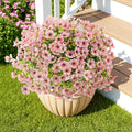 Artificial Flowers Outdoor Faux Plants UV Resistant Fake Patio Flowers Plastic Greenery Plnats Outside Bulk for Spring Garden Hanging Planter Home Vase Decor, 24 Bundles (Pink)