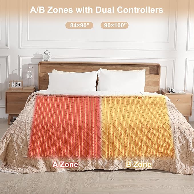 Heated Blanket King Size 90"x100" - Washable Dual Control Heated Blankets with 5 Heat Levels and 10 Hours Auto-off, ETL & FCC Certified and Overheat Protection, House Warming Gifts New Home (Beige)