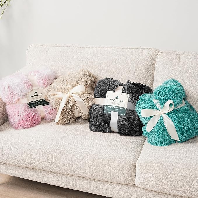 Pavilia Black Fluffy Throw Blanket, Fuzzy Plush Warm Blanket for Couch, Bed, Sofa - Super Soft Thick Faux Fur Sherpa, Tie-Dye, 50x60