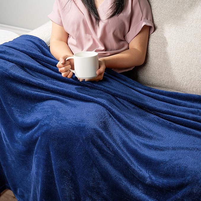 PAVILIA Blue Fleece Throw Blanket for Couch Twin Size, Super Soft Fuzzy Flannel Throw for Sofa, Luxury Plush Microfiber Blanket Twin Bed, Home Decorative Velvet Gift Blanket, 60x80