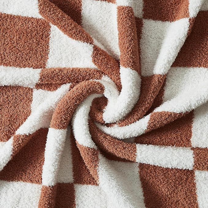 WRENSONGE Checkered Throw Blanket, Autumn Leaf Orange Soft Cozy Fluffy Warm Hand Made Throw Blankets for Couch, Sofa, Chair, Bed, Camping, Picnic, Travel Lightweight Bed Blanket - 60"*80"