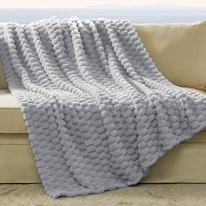 Bedsure Twin Blanket for Bed - 350GSM Fluffy Plush Bubble Blanket for College Dorm for Home Room Decor, GentleSoft Cute Fleece Soft Cozy Gifts for Women Girls, Light Grey, 60x80 Inches